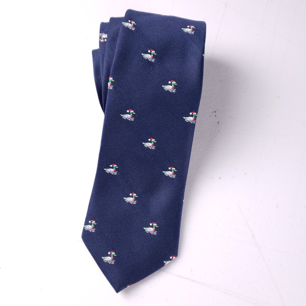 Cape Cod Neckwear Men's Tie Navy Mallard‎ Duck Santa Hat Holiday Christmas